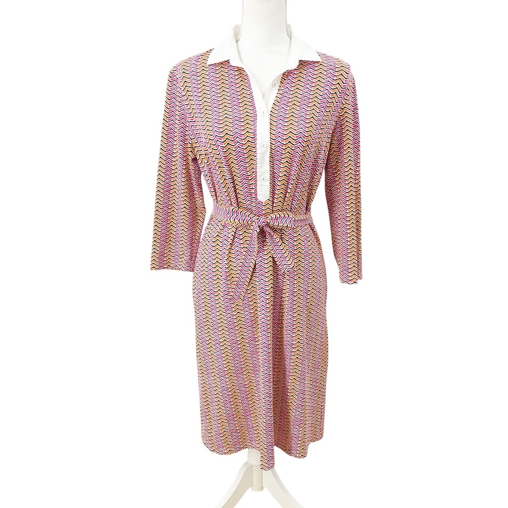 J. McLaughlin Elsie Printed Tie Belt Catalina Cloth Shirtdress Pink/Orange Sz M - Picture 2 of 12